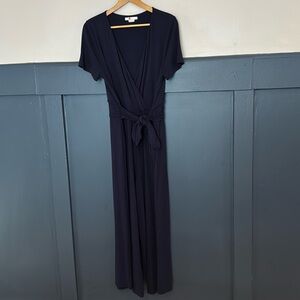 Women's Navy blue Boden short sleeve tie waist v neck jumpsuit size 14 regular
